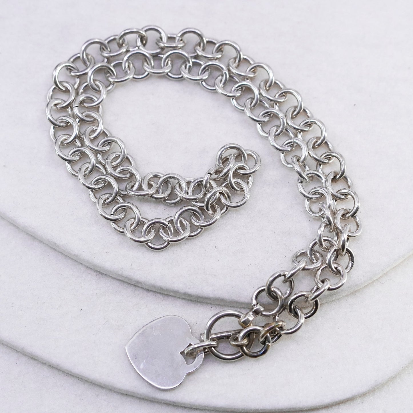 20”, vintage Sterling 925 silver handmade circle necklace with heart pendant