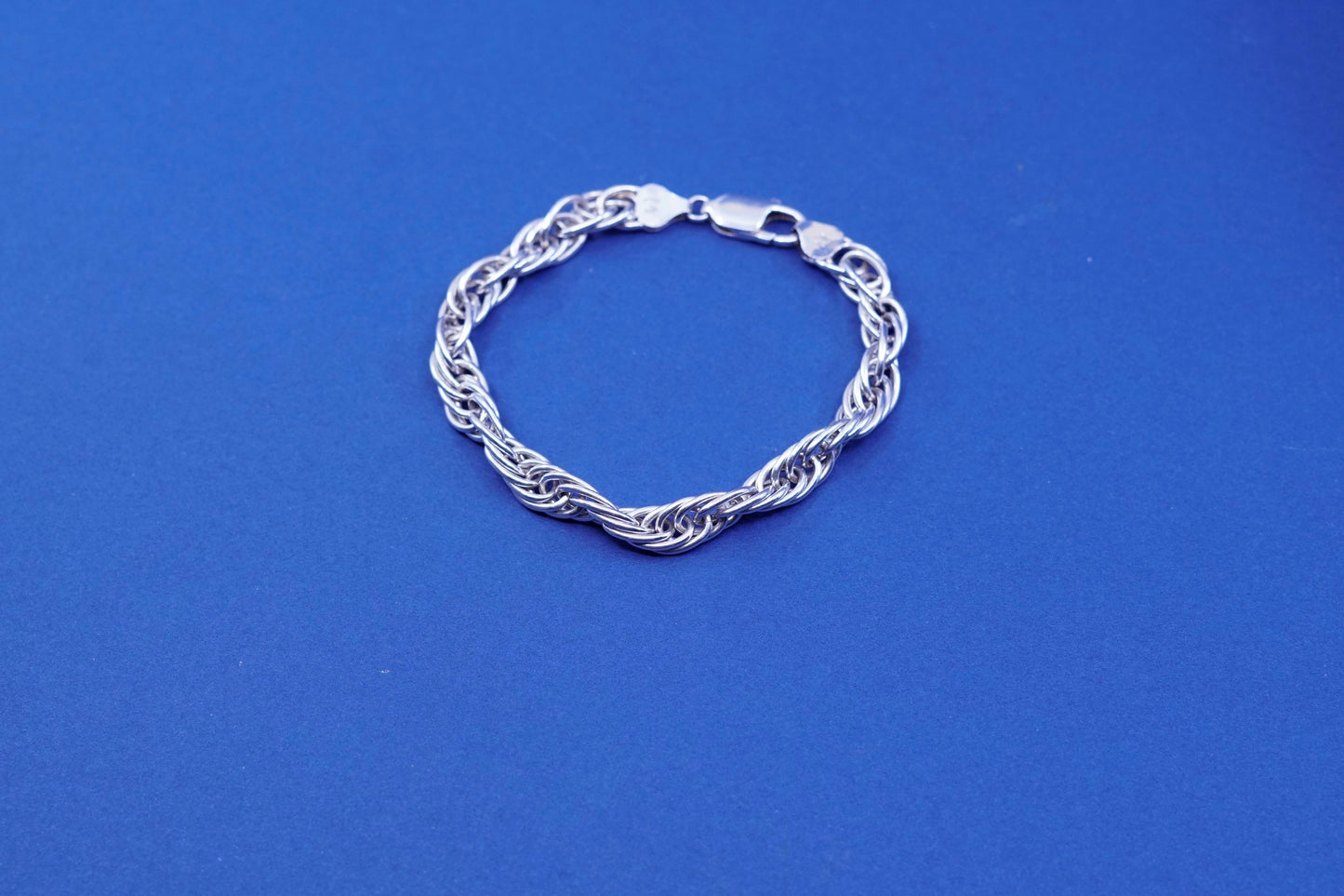 7”, vintage Milor Sterling silver handmade bracelet, Italy 925 oval rope chain