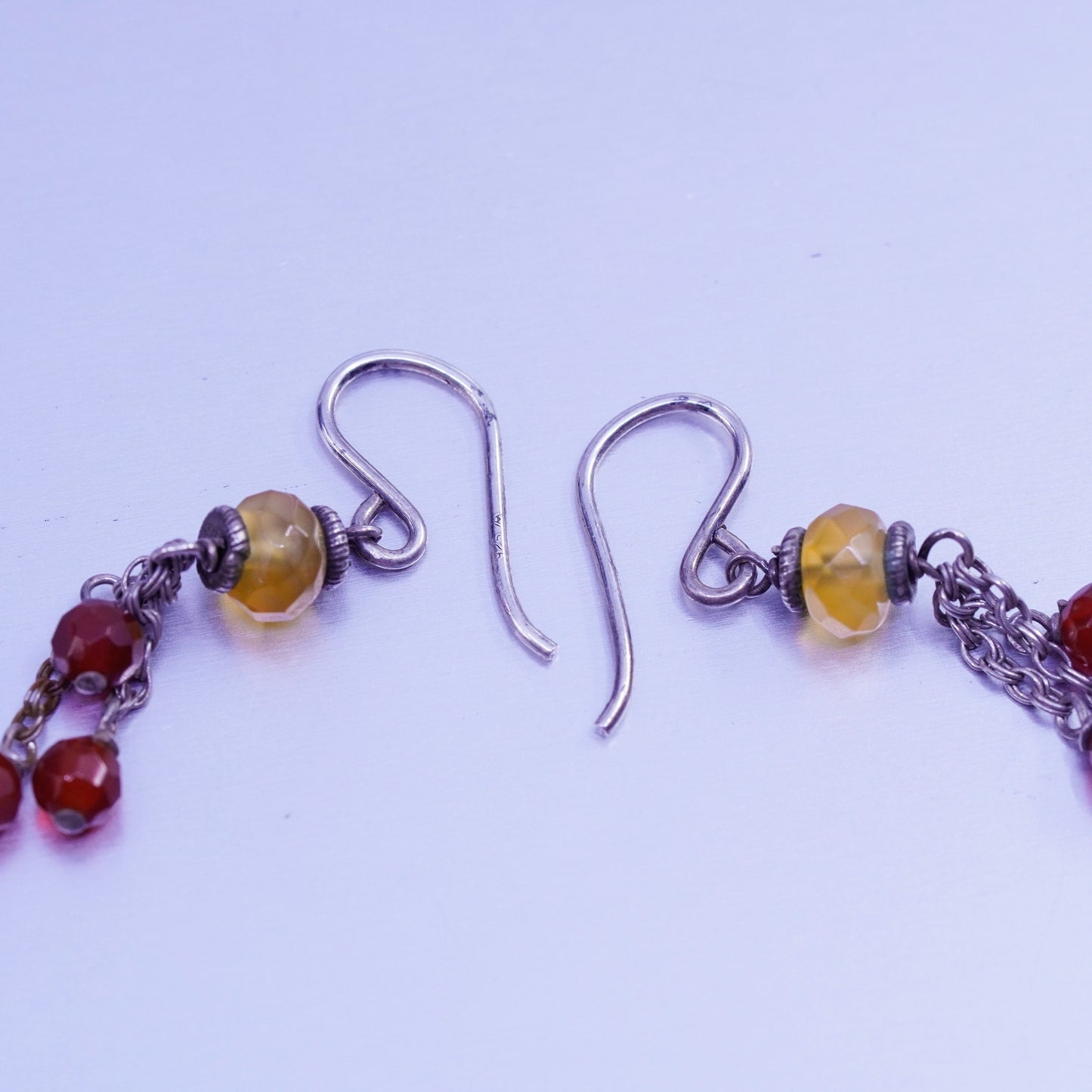 Vintage Sterling 925 silver handmade earrings with citrine carnelian beads