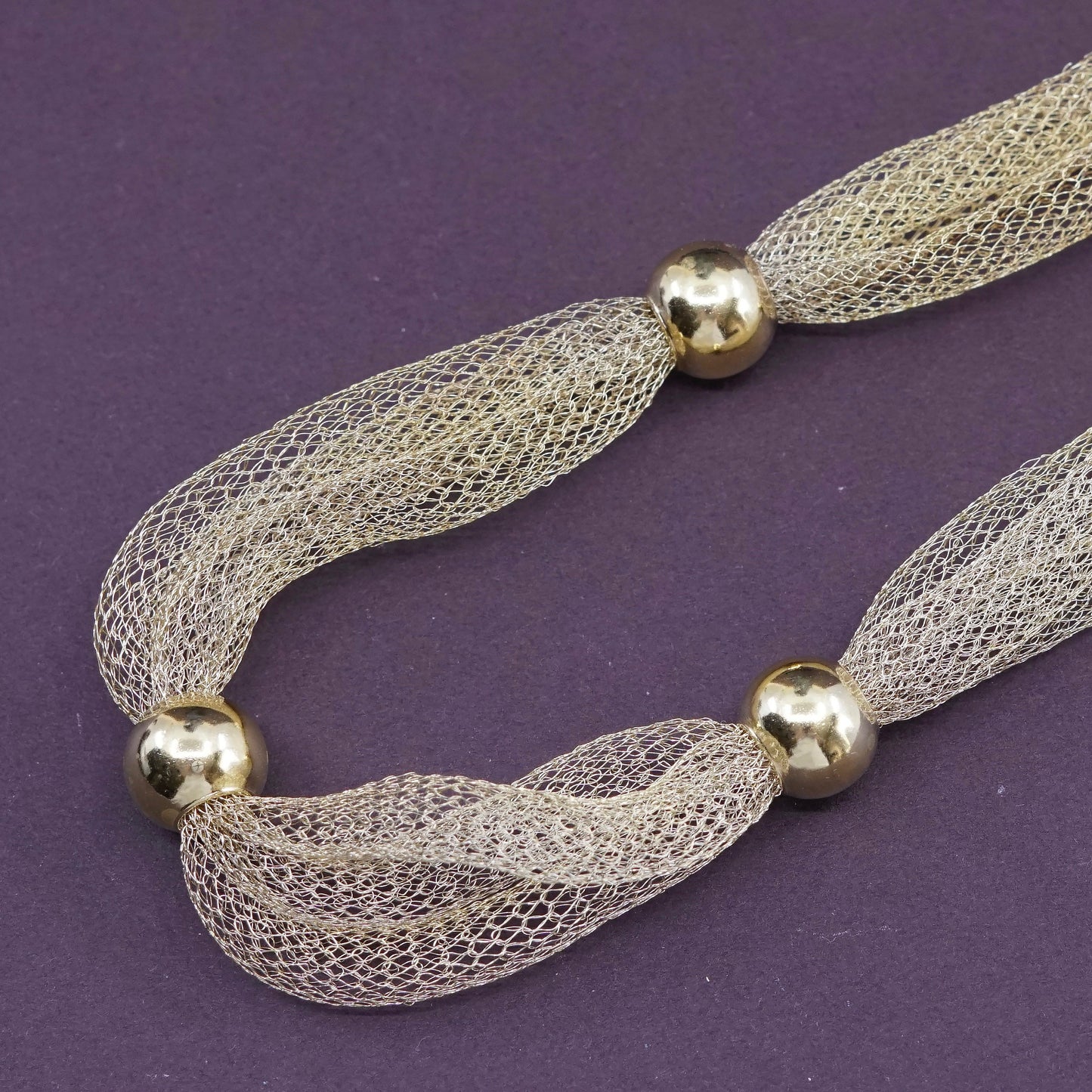 18+2”, vintage italy Sterling silver mesh chain with bead, vermeil gold over