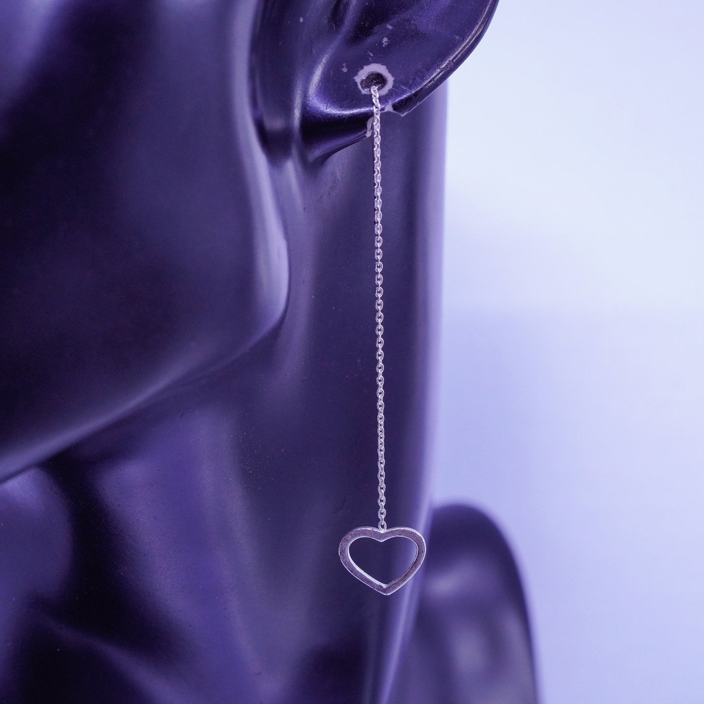 Vintage Sterling 925 silver handmade circle chain fringe earrings and heart