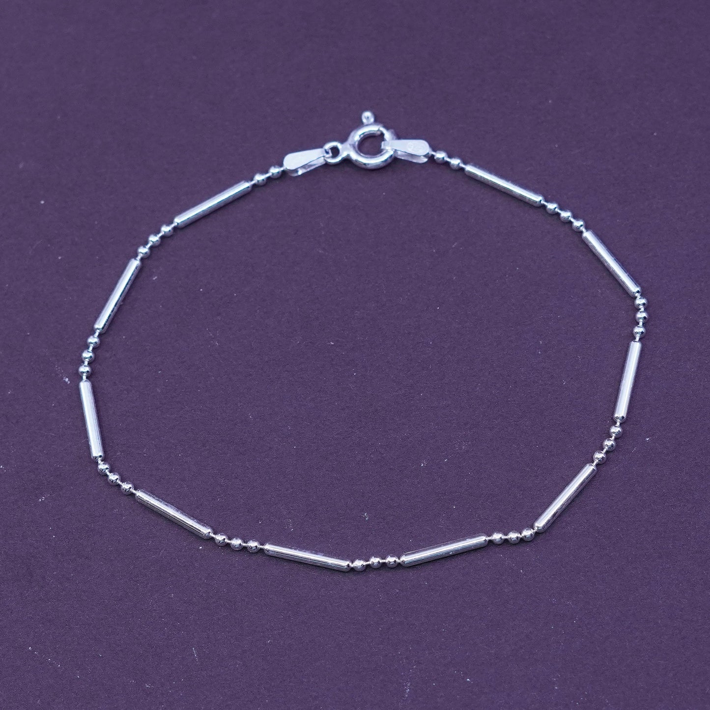 7.25”, Vintage Sterling silver handmade bracelet, 925 bar bead link chain