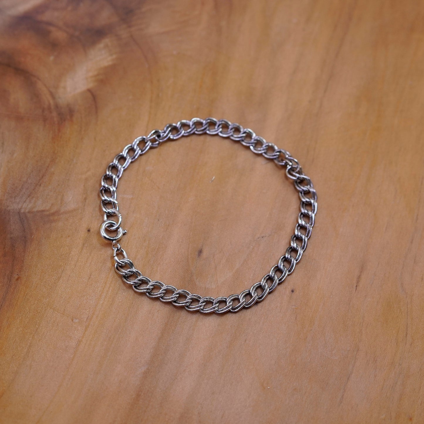 7”, 5mm, vintage Sterling silver handmade double curb bracelet, 925 charm chain