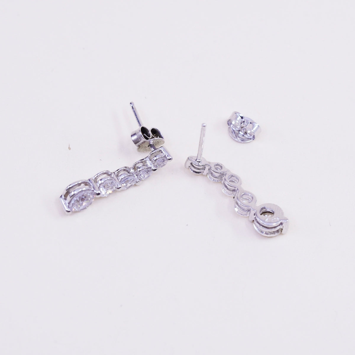 Vintage sterling silver wavy genuine cz studs, fashion minimalist earrings