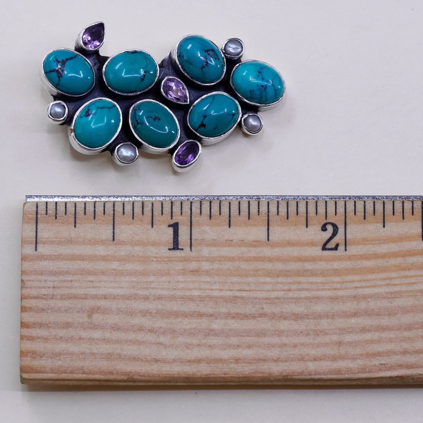sterling silver handmade pendant, southwestern 925 grapes turquoise amethyst