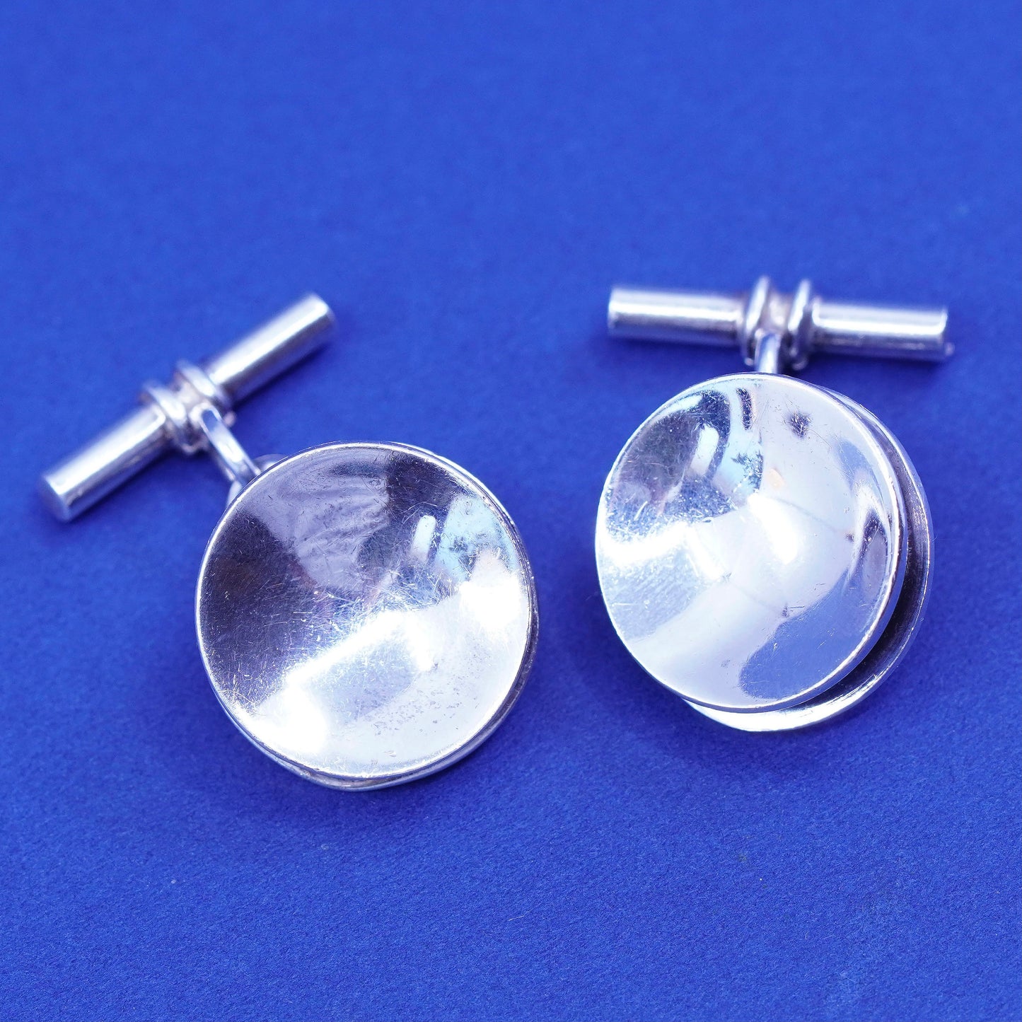 Vintage sterling silver Handmade cufflink, antique Mexico round 925 cuff links