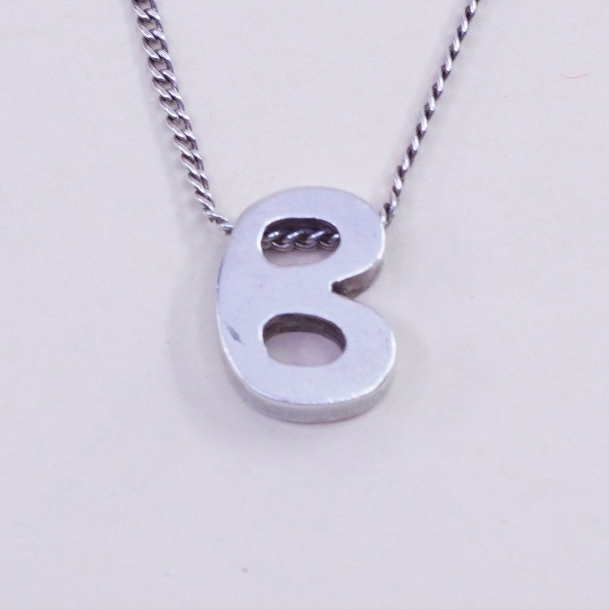 16”, sterling 925 silver handmade necklace, curb chain initial B pendant