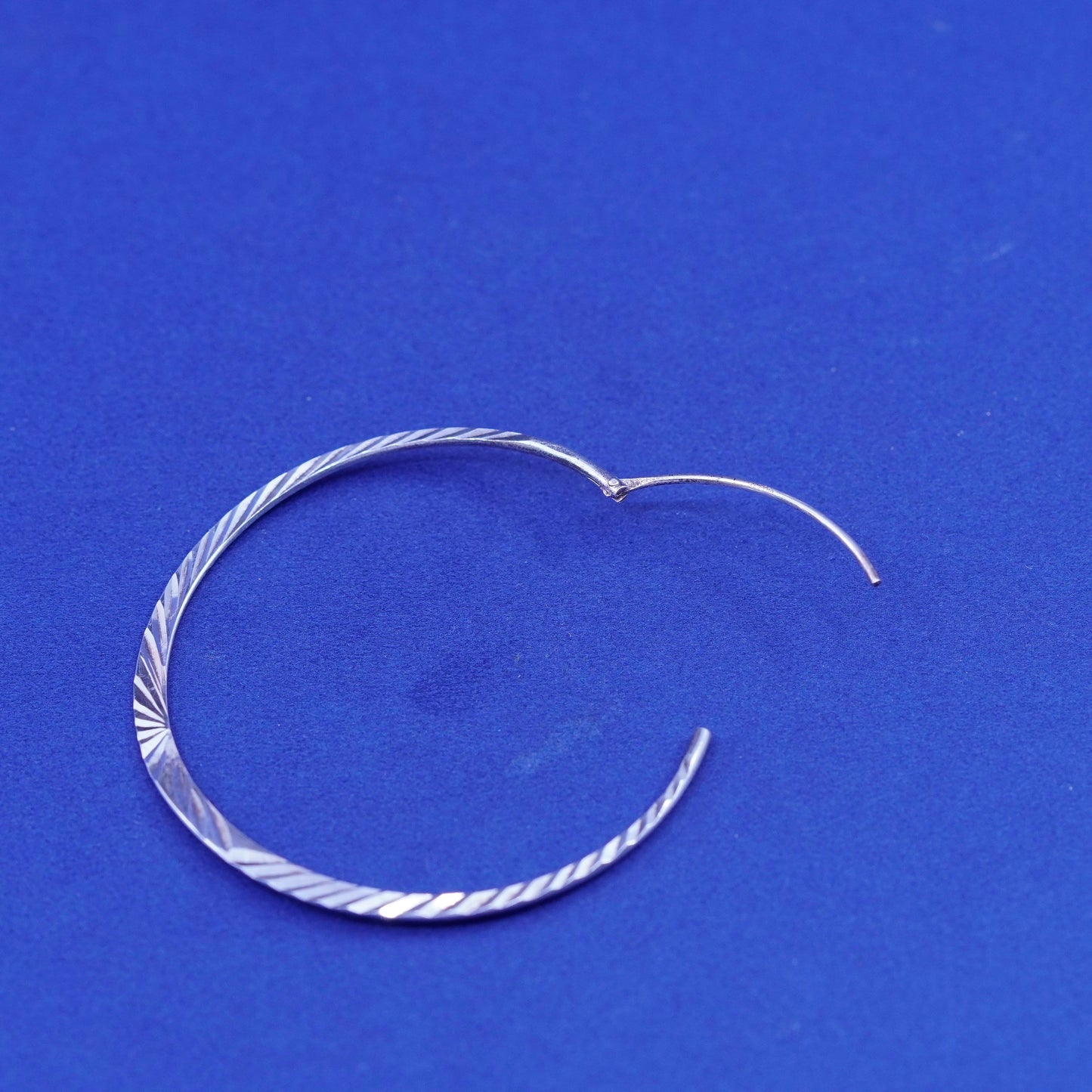 1.75”, vintage Sterling silver handmade hoop earrings, textured 925 huggie