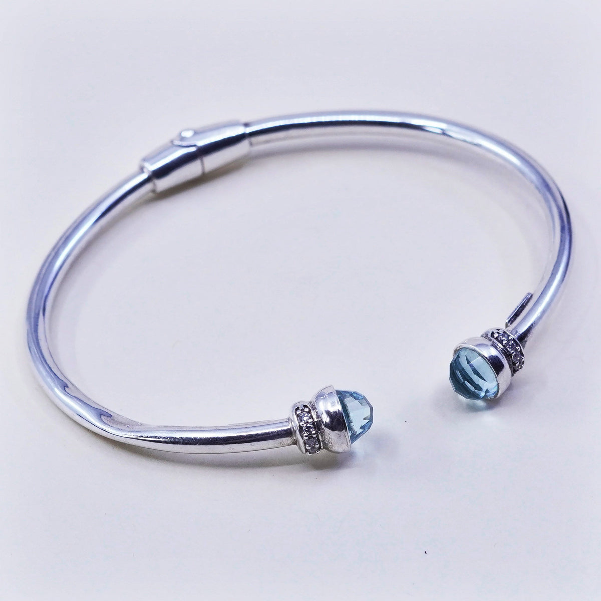 6.5”, Dyadema sterling silver contemporary bracelet, 925 bangle cushion topaz