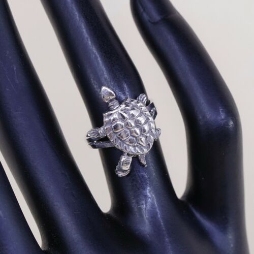 Size 4 Vintage Mexico Sterling Silver Handmade Sea Turtle Ring W/ Movable Joint