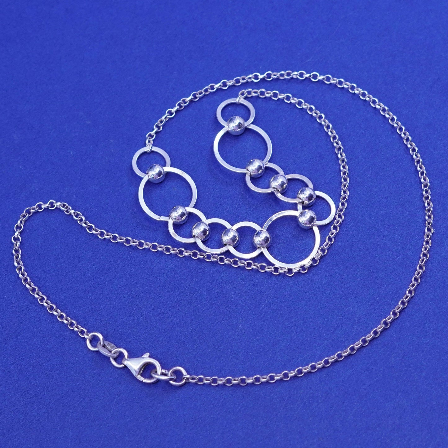 17”, vintage sterling silver handmade necklace, 925 circle pendant