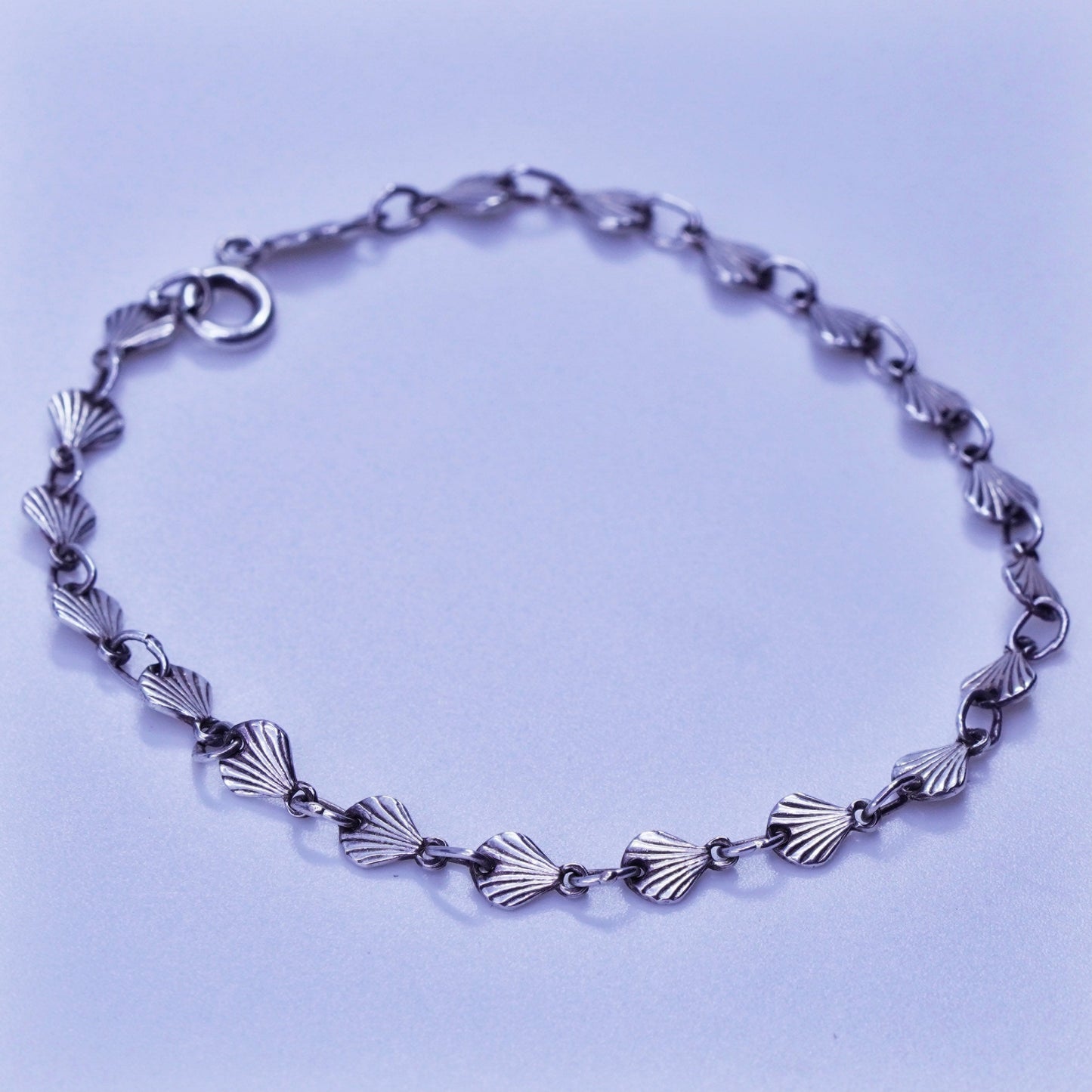 7”, Vintage Italy Sterling 925 silver handmade bracelet, shell link chain