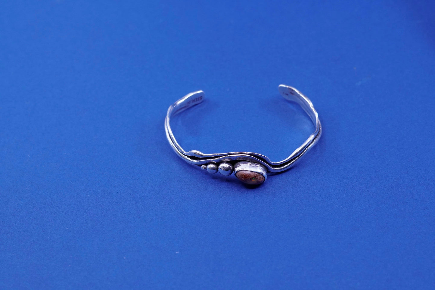 6.5”, lavish by TJM Sterling silver handmade bracelet, 925 cuff w/ natural opal