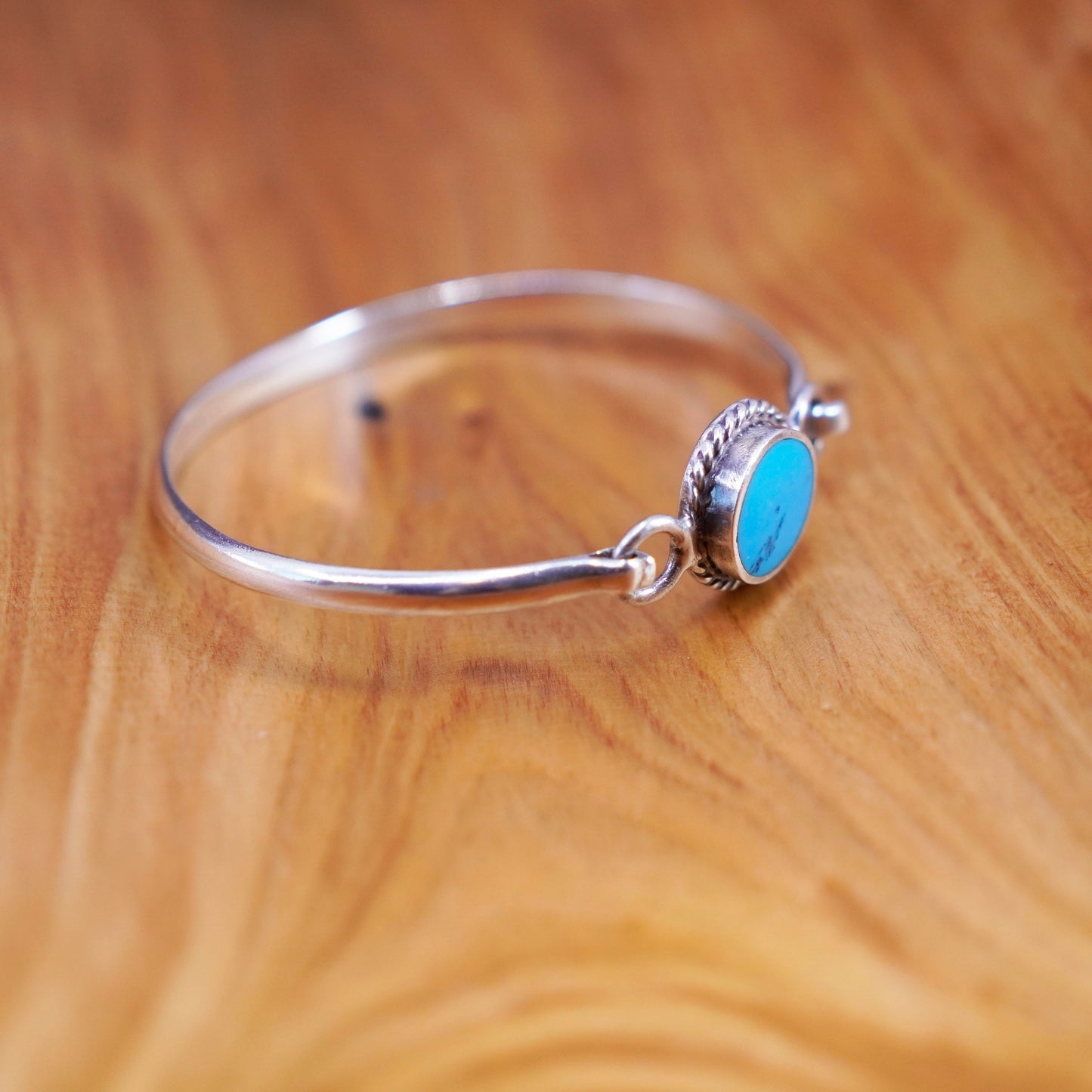 7.5”, Sterling silver handmade bracelet, Mexico 925 hinged bangle turquoise