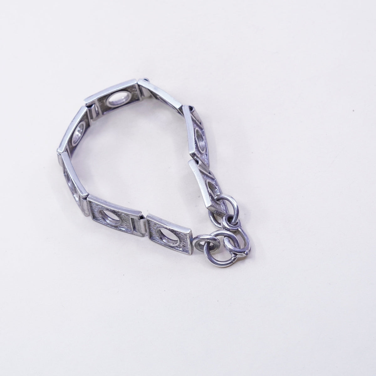 7”, vtg modern sterling silver tennis bracelet textured 925 square circle chain