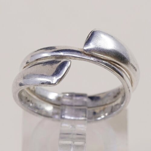 Size 6.5, Vtg Sterling 925 Silver Handmade Wrap Around Ring Band
