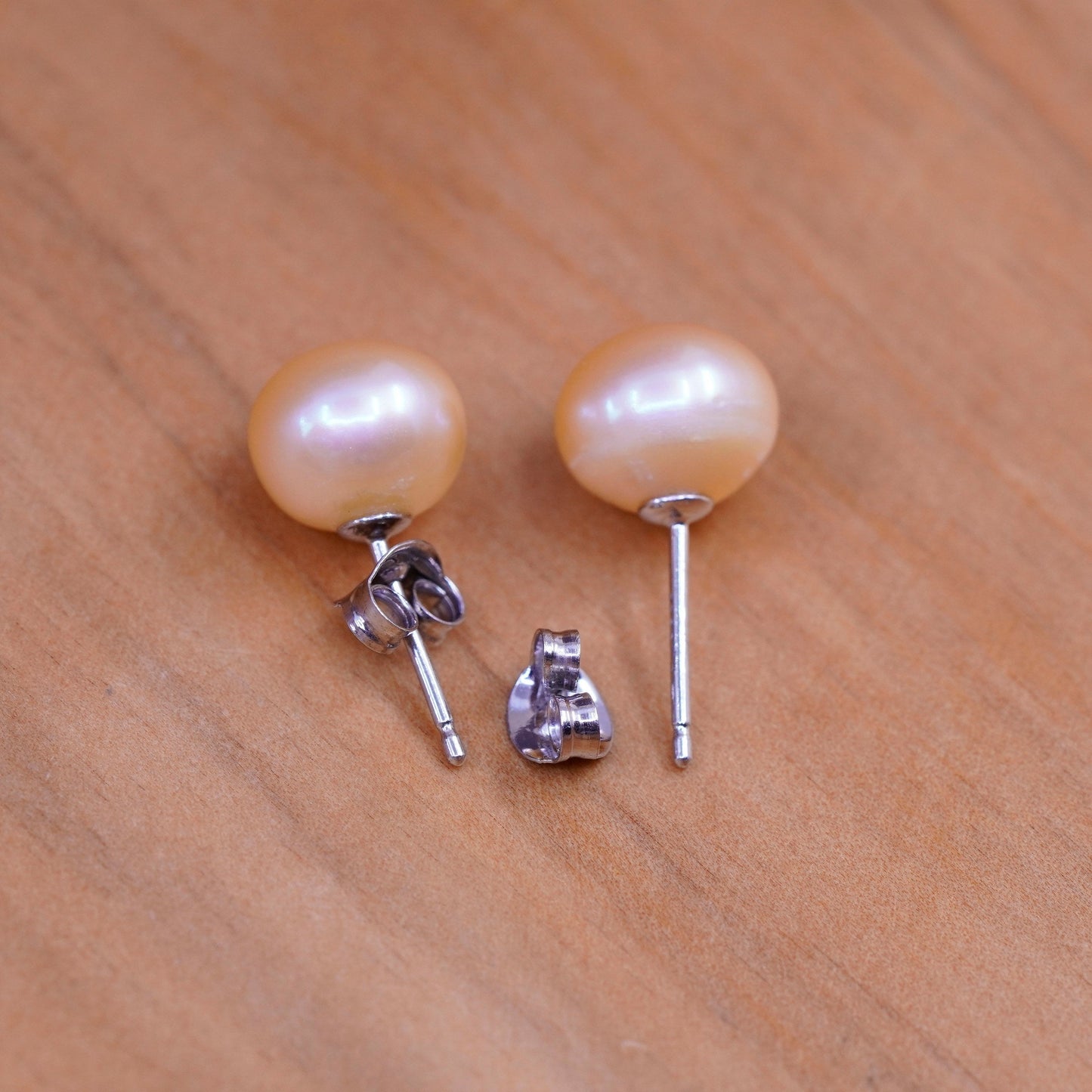 Vintage Sterling silver handmade earrings, 925 orange pearl studs
