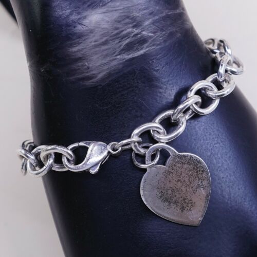 6.5” 10mm, Viking Sterling Silver Handmade Bracelet, 925 chain w/ heart charm