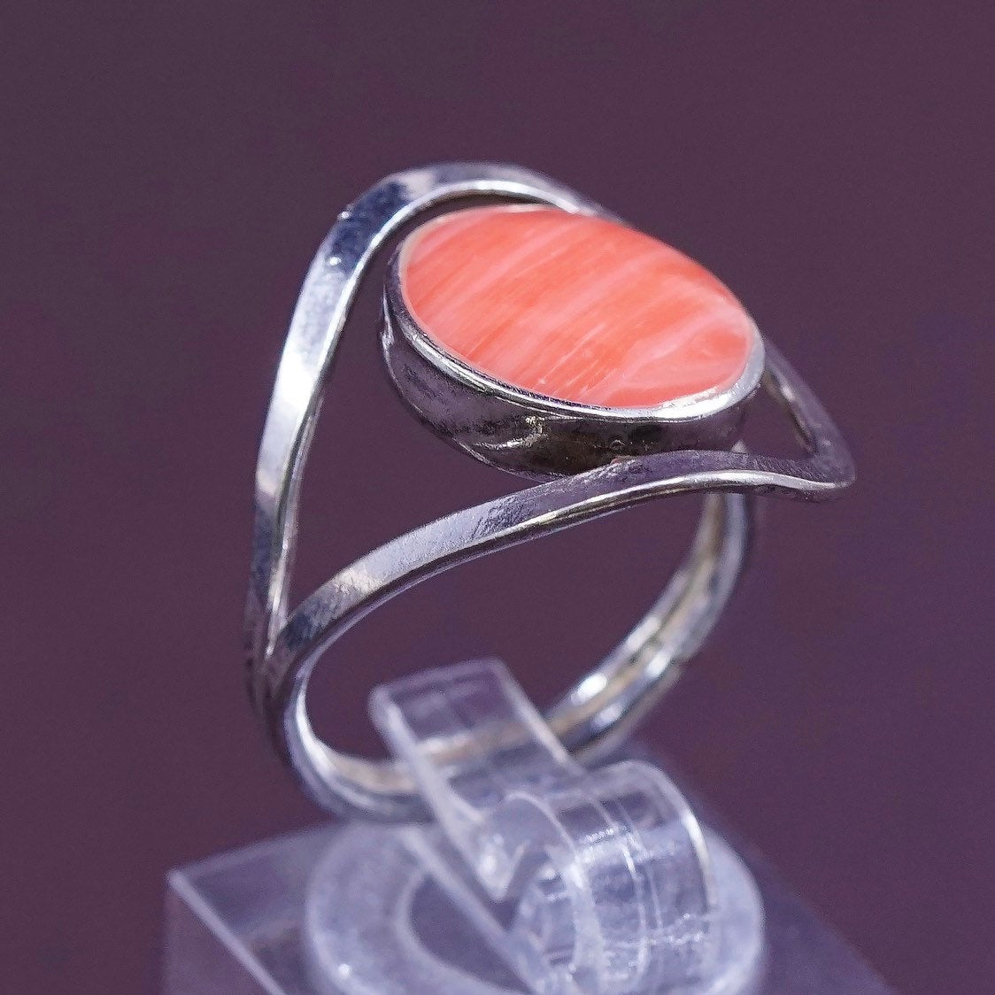 sz 4, VTG Sterling silver handmade ring, 925 with orange agate inlay
