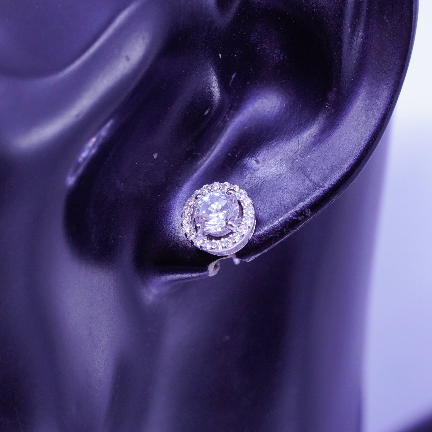 Vintage Sterling 925 silver earrings, studs with cz inlay