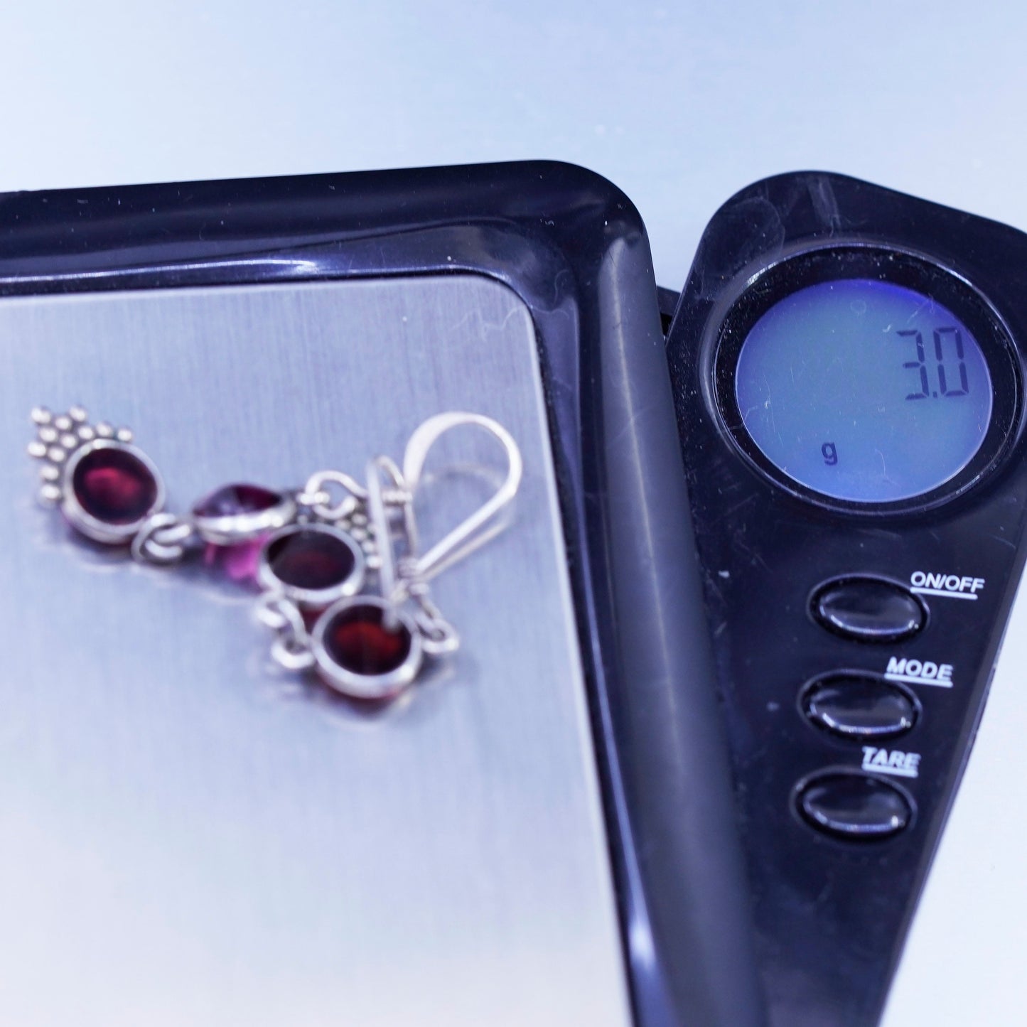 Vintage Sterling 925 silver handmade earrings with garnet and beads