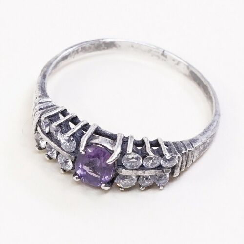 Sz 9, Sterling Silver handmade Ring, 925 Silver Ring W/ amethyst, stamped 925