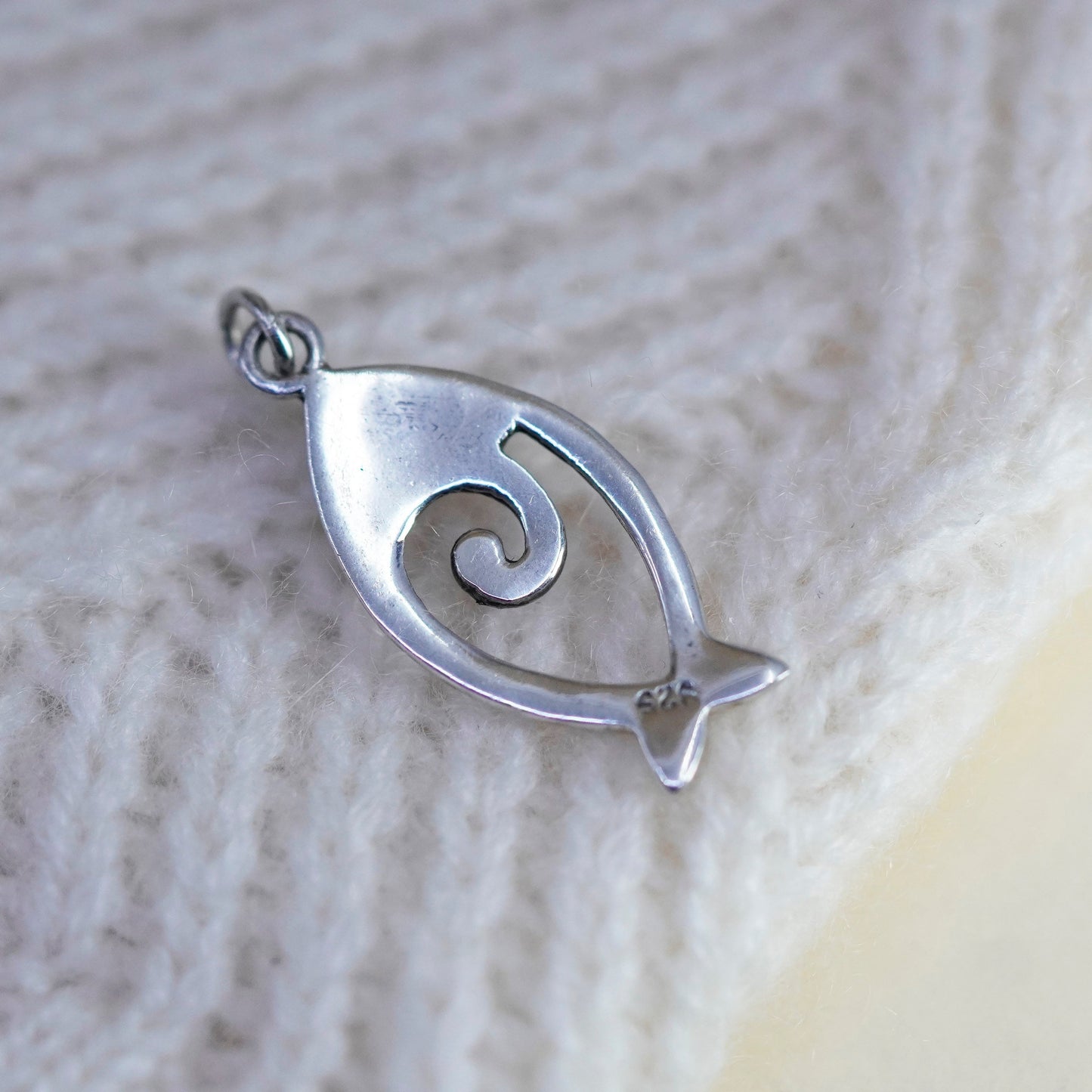 Vintage sterling silver fish bone charm with amethyst, 925 pendant