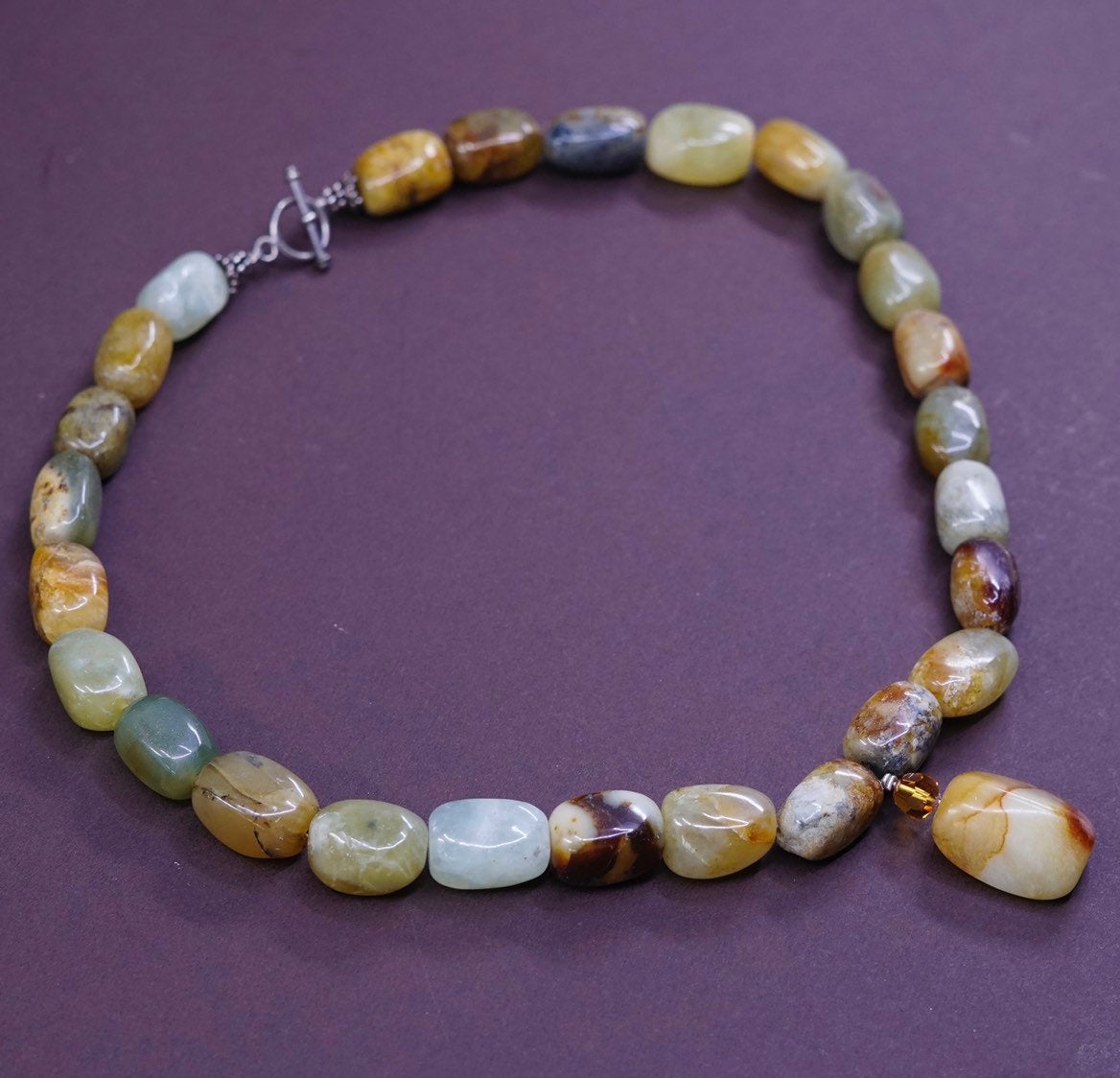 16", vtg handmade necklace, genuine lace amethyst and agate beads