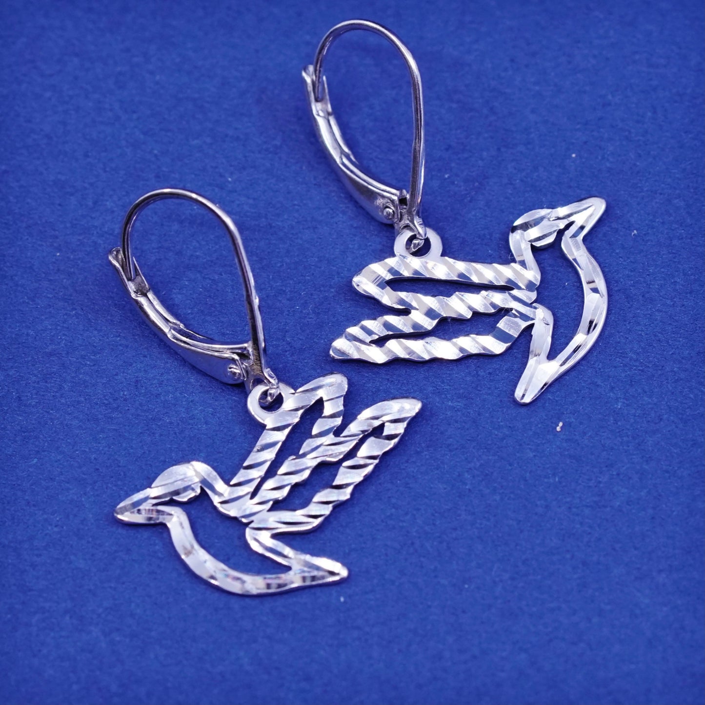 Vintage Sterling silver handmade bird earrings, 925 dove dangles
