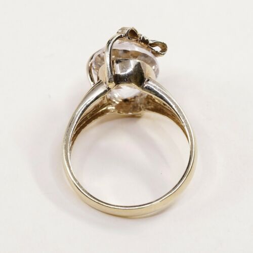 Sz 11.5, Turkey Vermeil Gold Over Sterling Ring, 925 Ring W/ Crystals Ribbon Bow