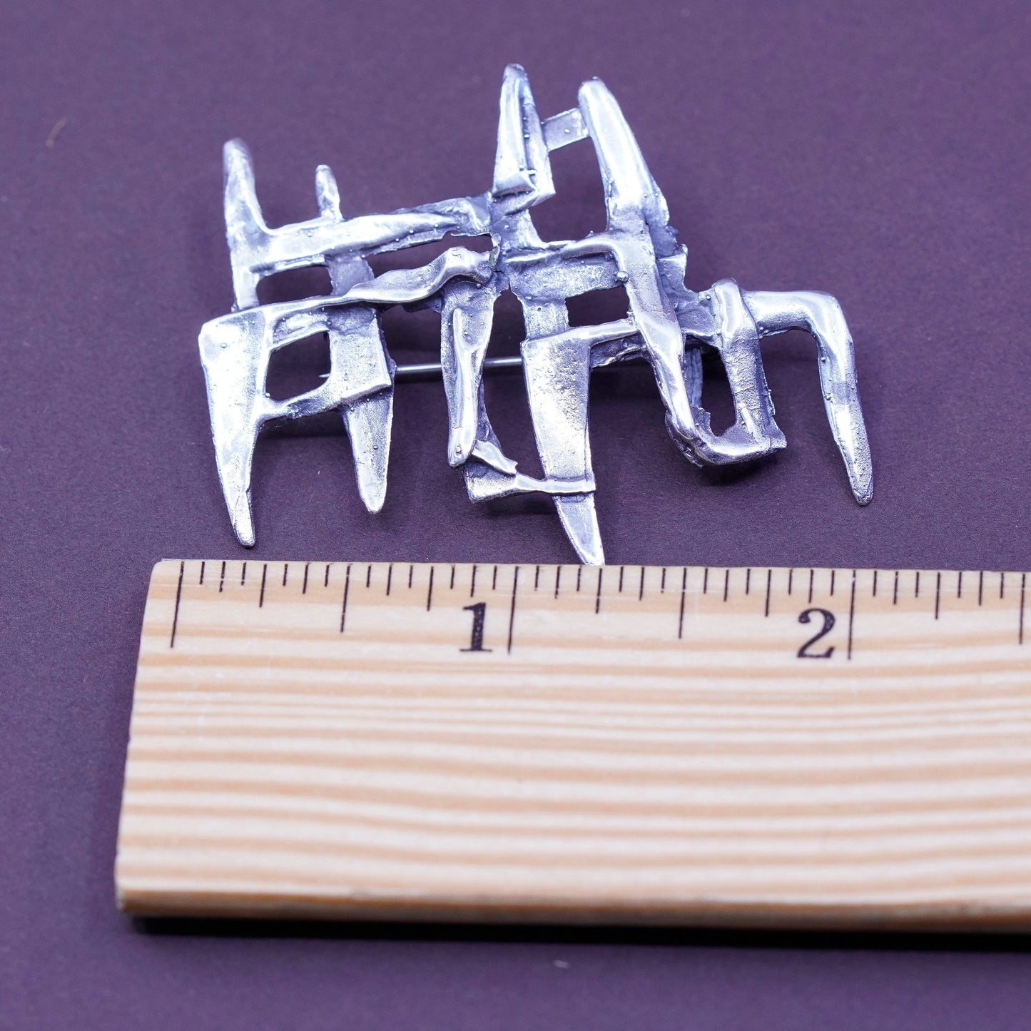 Vintage handmade sterling 925 silver modern strip brooch