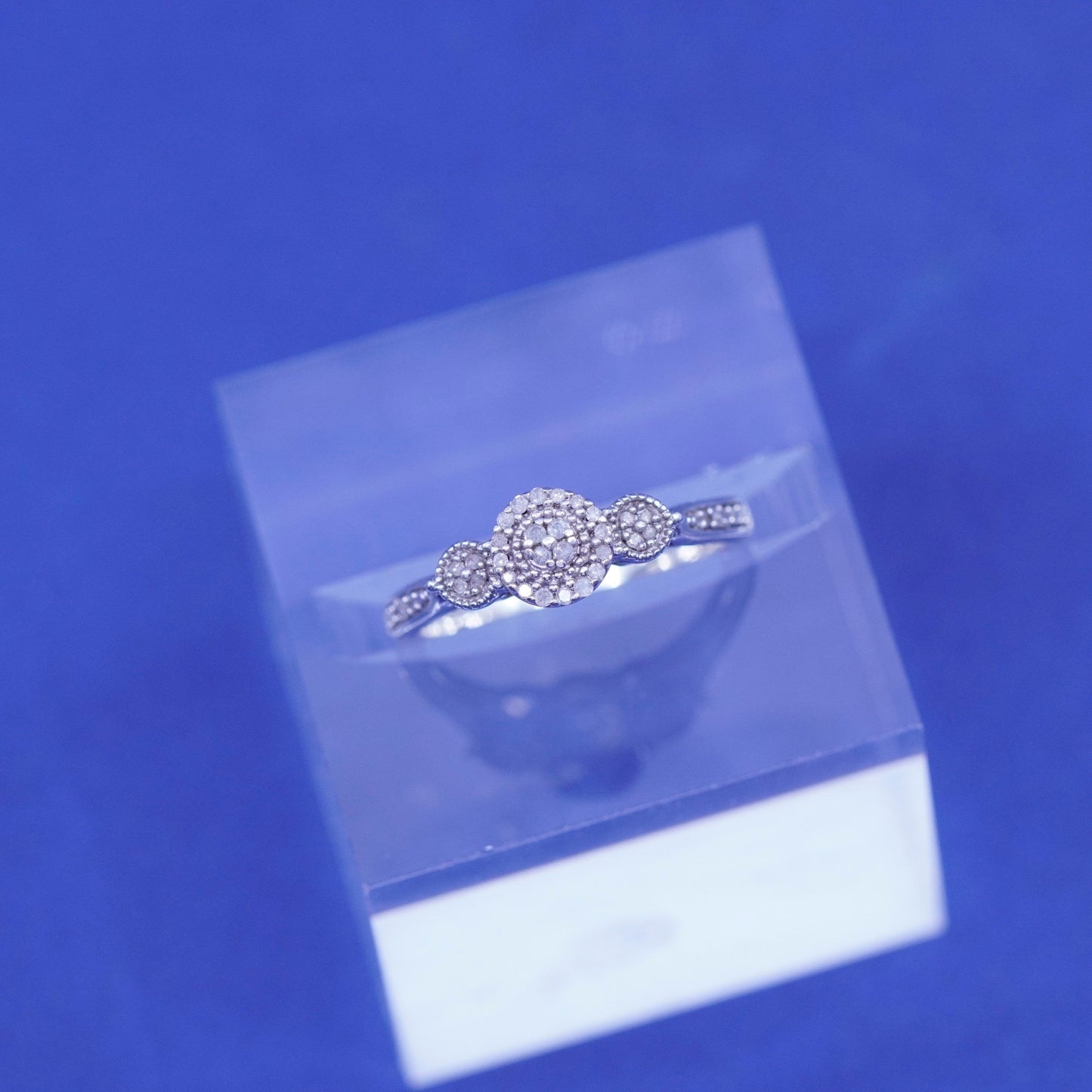 Size 5, vintage Sterling 925 silver handmade ring with genuine diamond