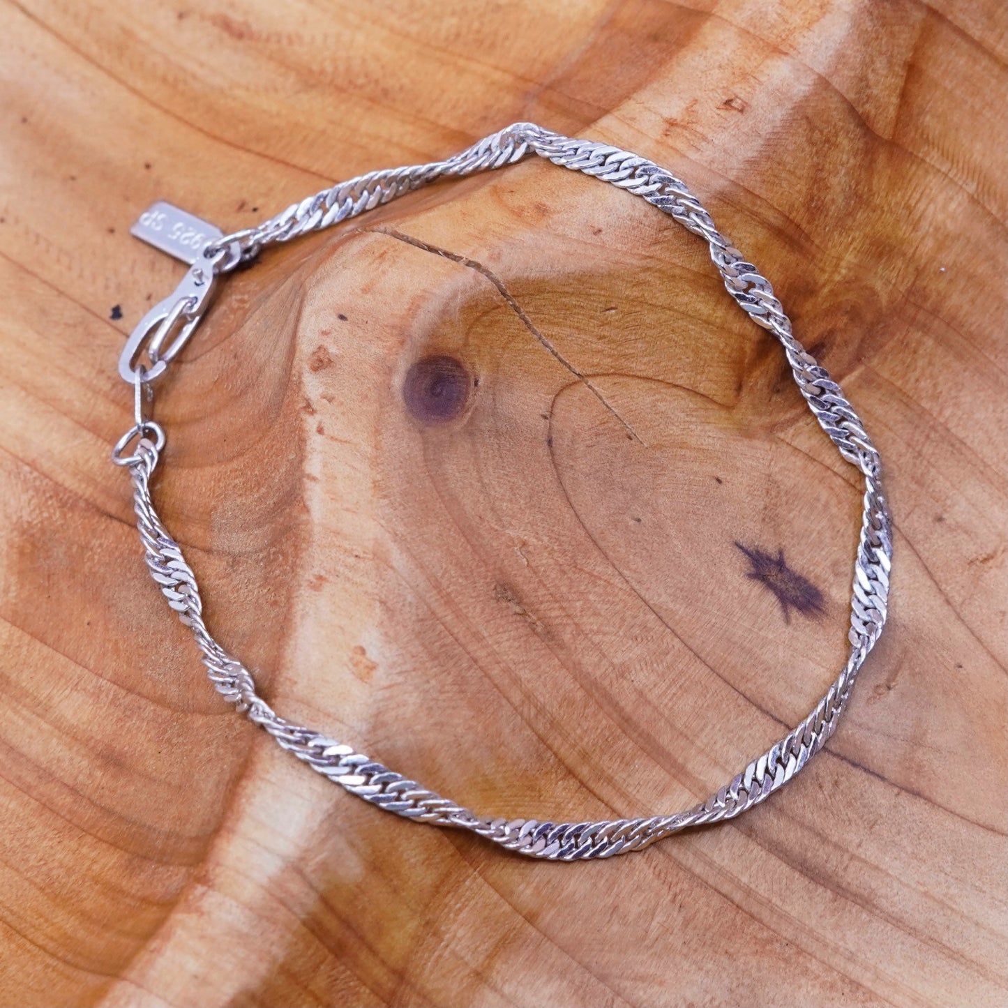 7”, 4mm, Vintage sterling 925 silver bracelet, twisted curb link bracelet