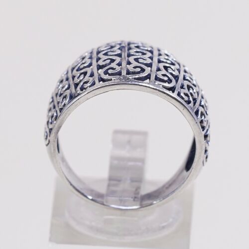 Sz 7.75, Vtg Sterling Silver Handmade Ring, 925 Silver Band W/ filigree swirl