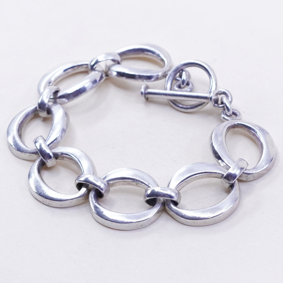 6.75”, Vintage sterling silver handmade bracelet, 925 oval link chain