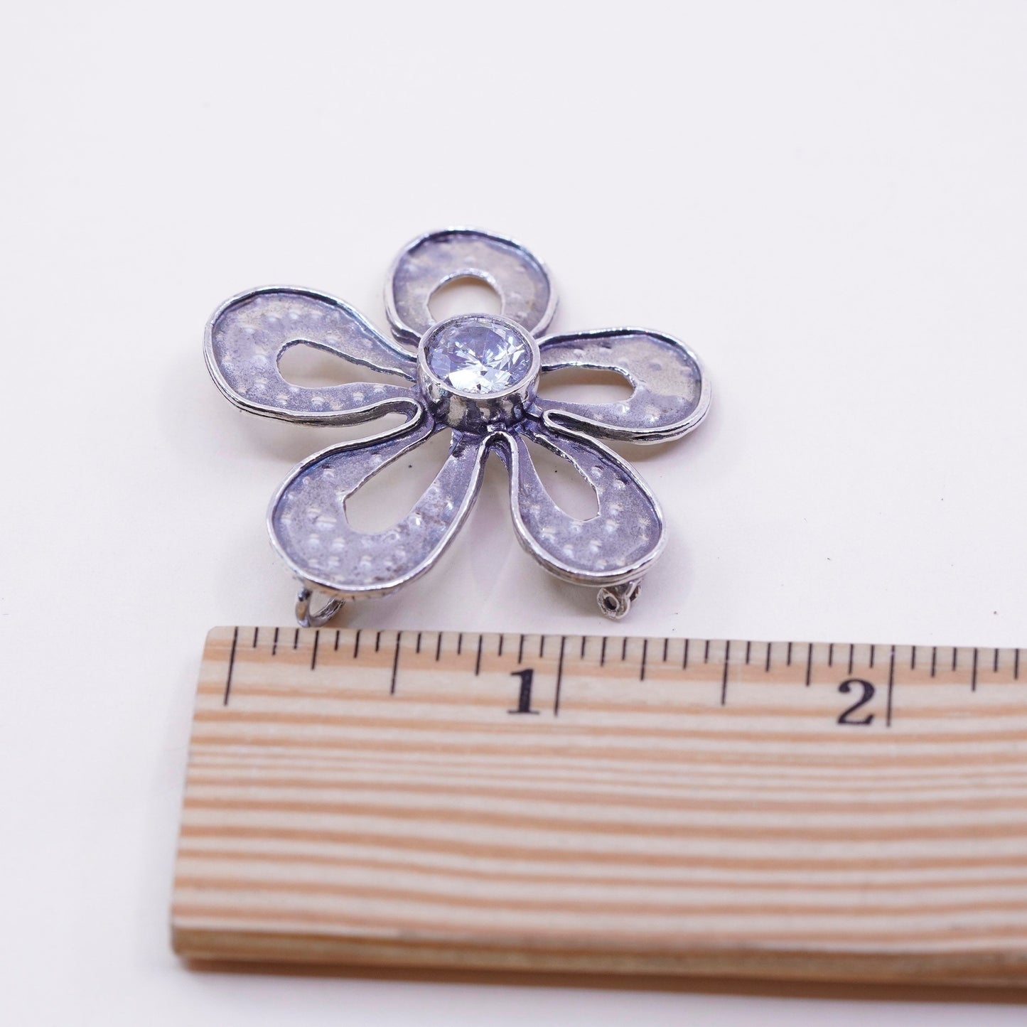 Vintage silpada sterling silver handmade pendant, 925 flower with Cz