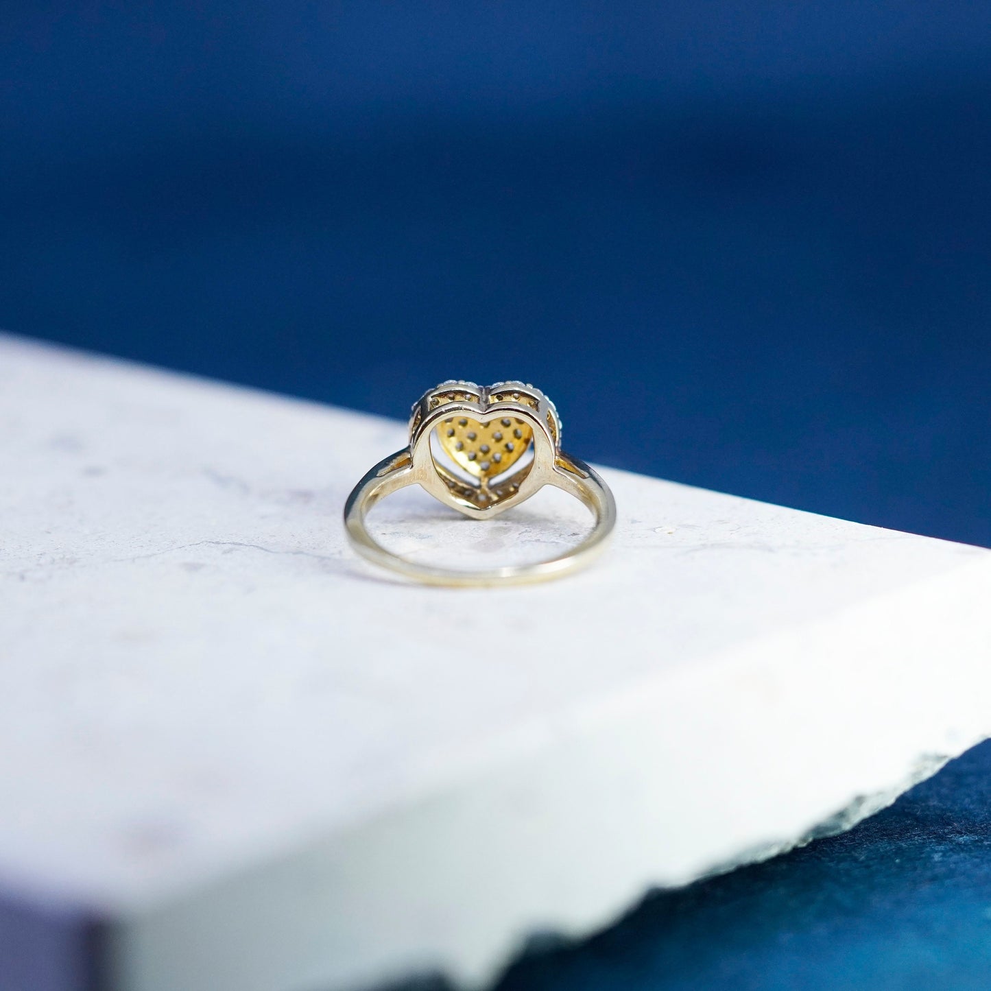 Size 7.25, vermeil gold filled Sterling 925 silver heart ring genuine diamond