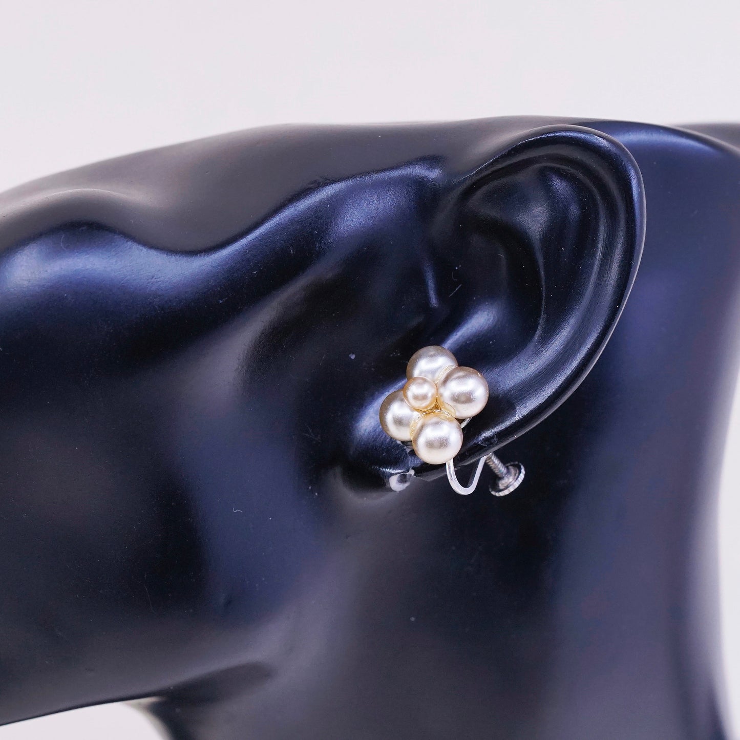 Vintage sterling silver handmade earrings, 925 screw back with pearl