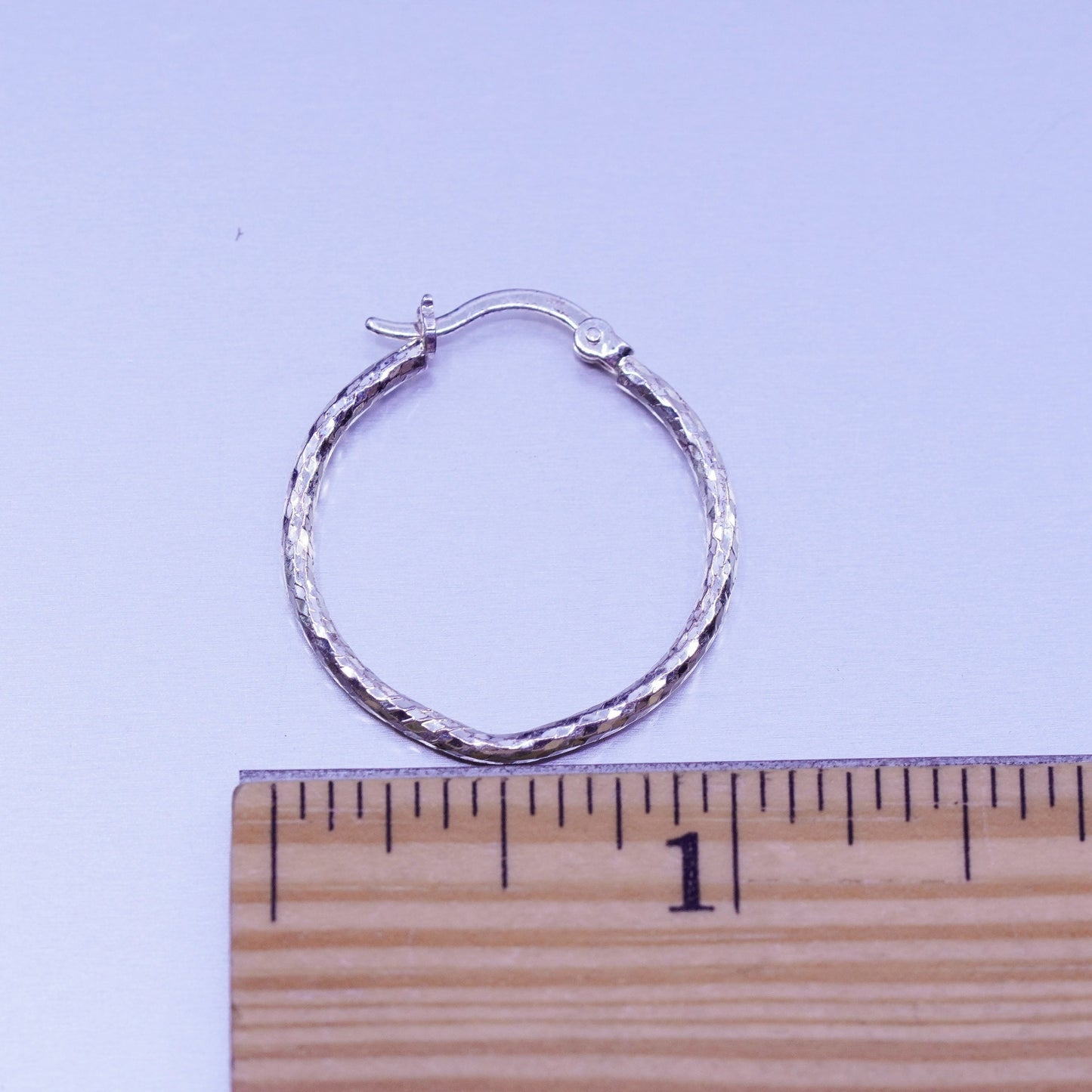 1”, vintage Sterling silver handmade earrings, textured 925 hoops