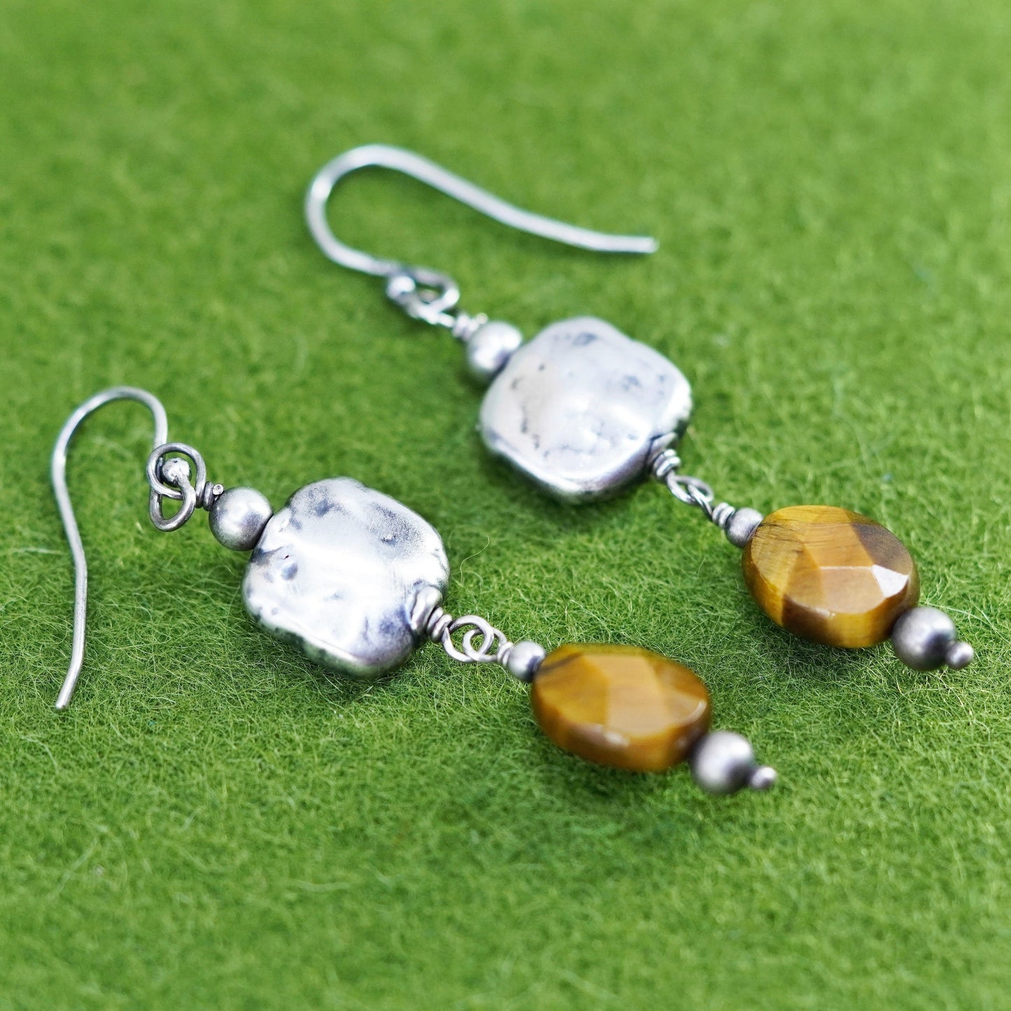 Vintage Sterling silver 925 handmade earrings, dangle with golden tiger eye