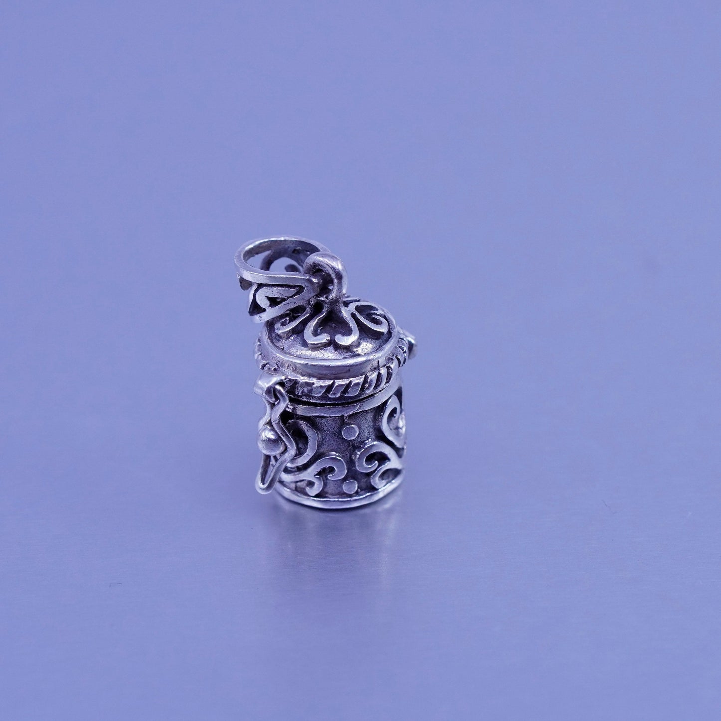 Antique Sterling silver handmade charm, textured 925 prayer locket pendant