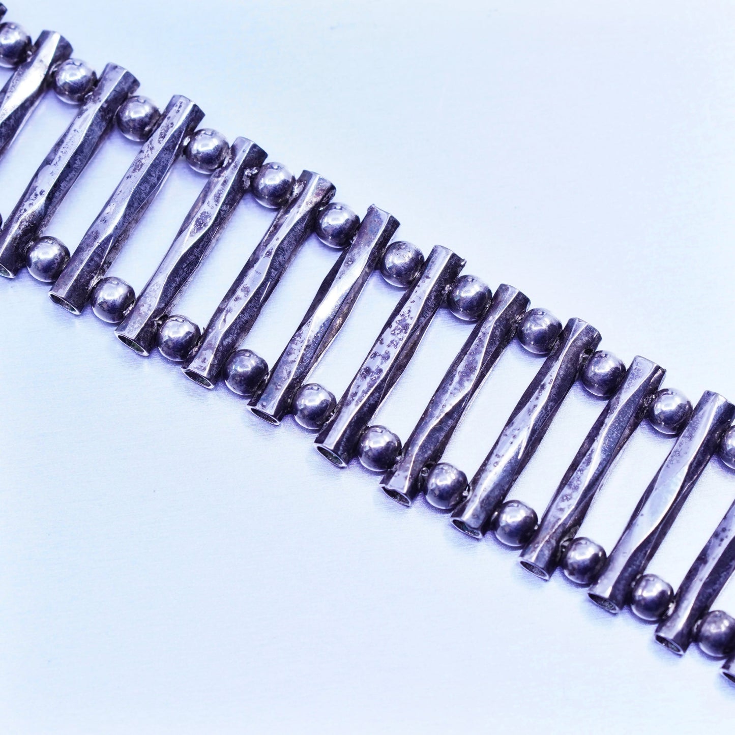 7.5”, Vintage Sterling 925 silver handmade bracelet, modern bar bead chain