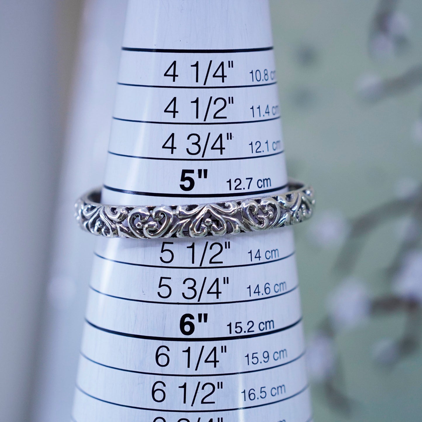 5.25”, vtg southwestern Sterling silver bracelet, handmade filigree 925 cuff