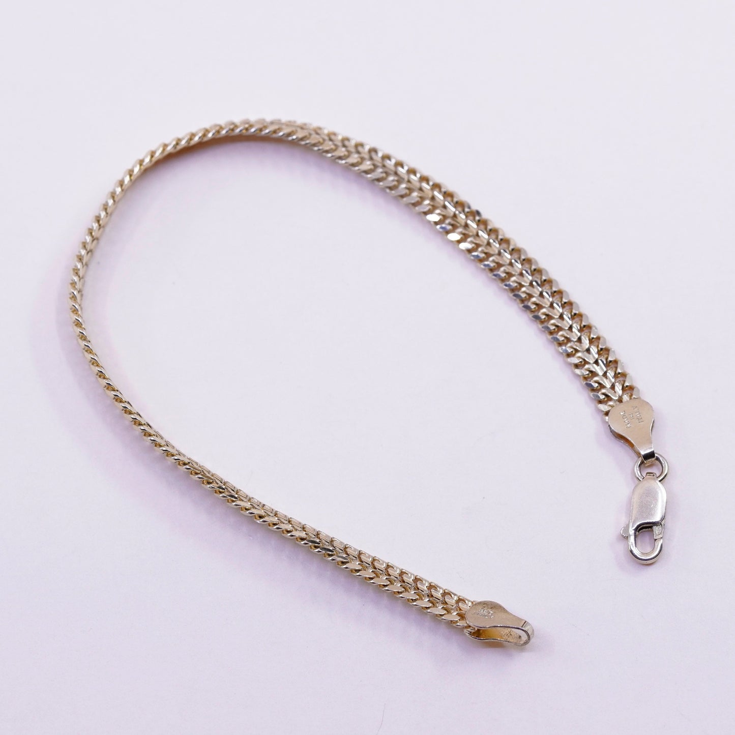 7.75”, Vintage vermeil gold over sterling silver double curb chain 925 bracelet