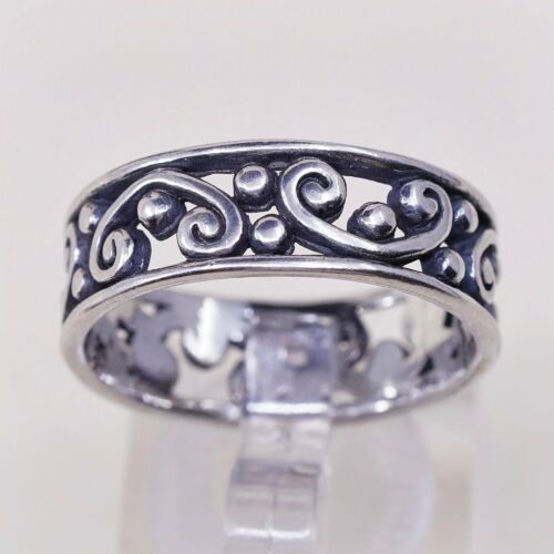 Size 10, Vtg Sterling Silver Handmade Ring 925 Silver Band w/ beads N Swirl