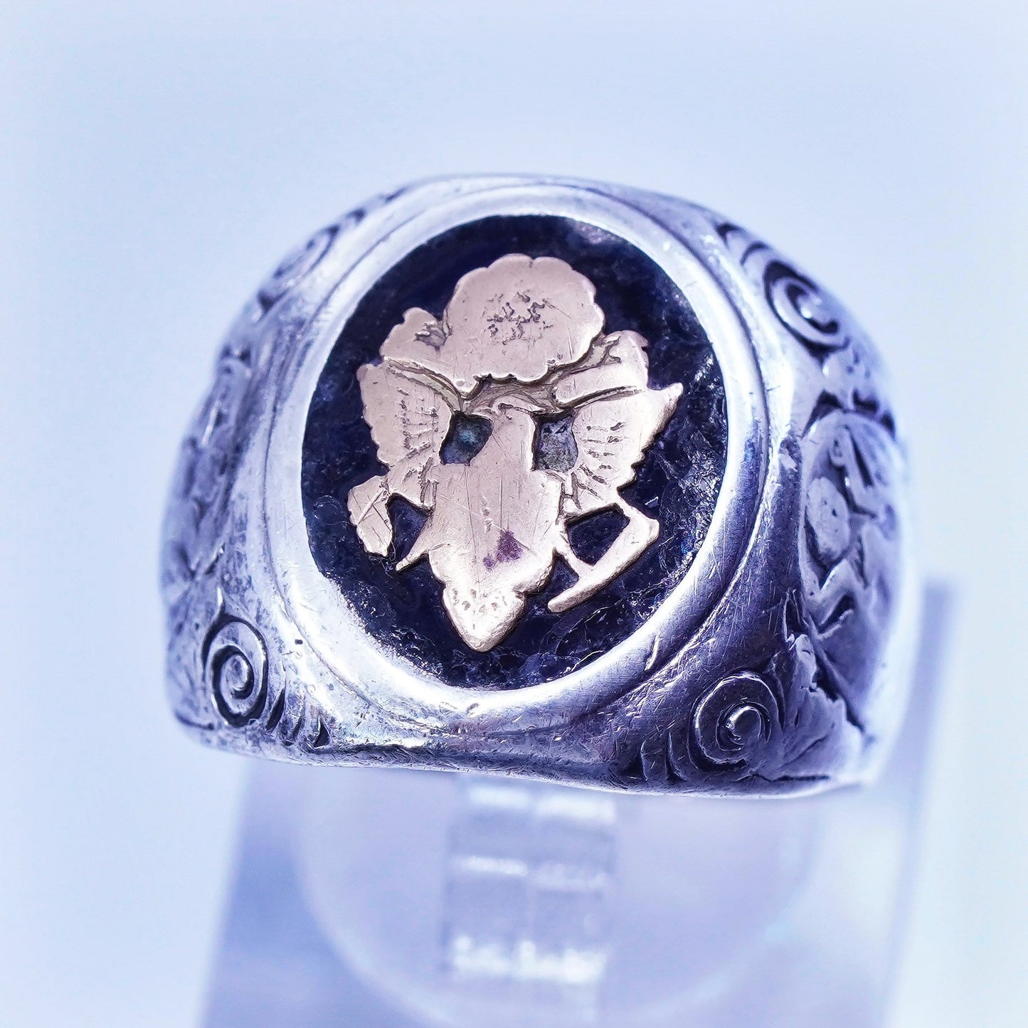 Size 7.75, vintage Sterling 925 silver handmade ring, men’s band copper eagle