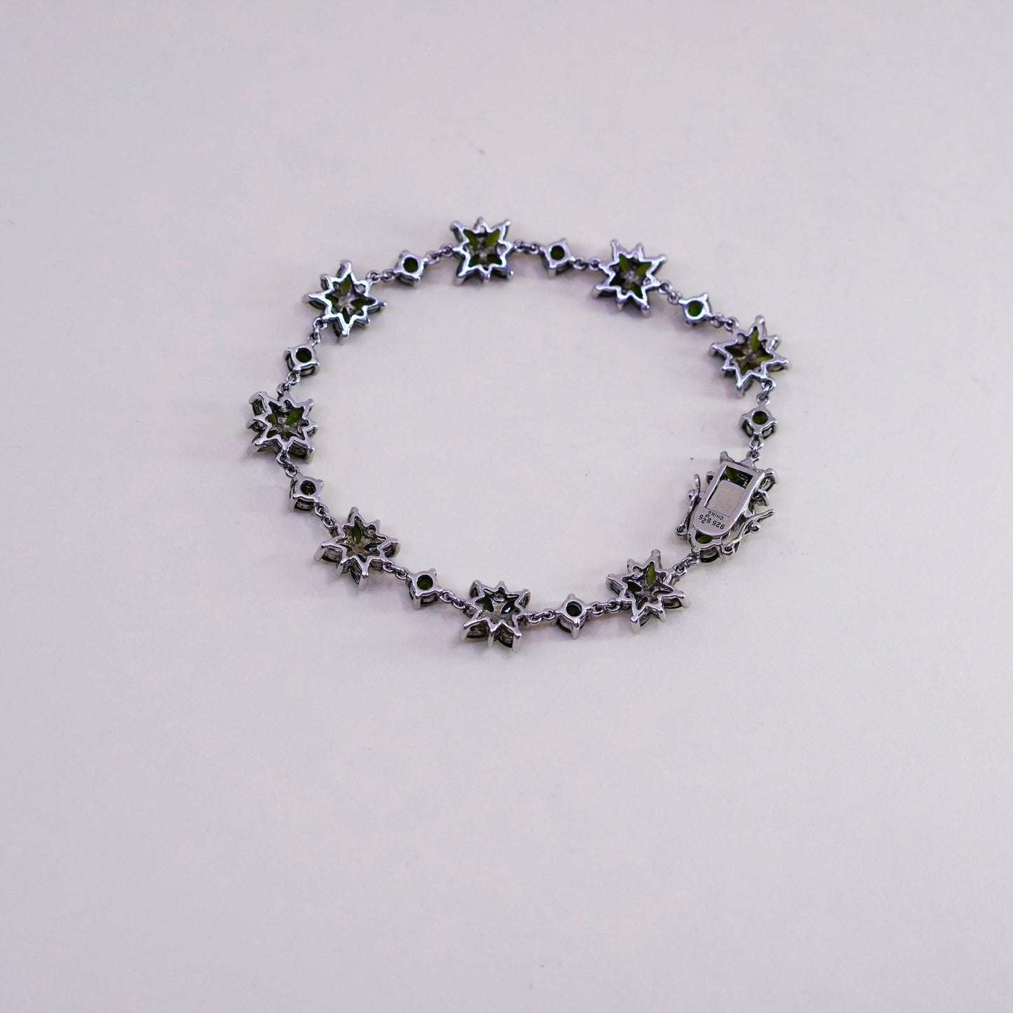 7”, Vintage Sterling 925 silver tennis lucky clover bracelet cluster Leto dot