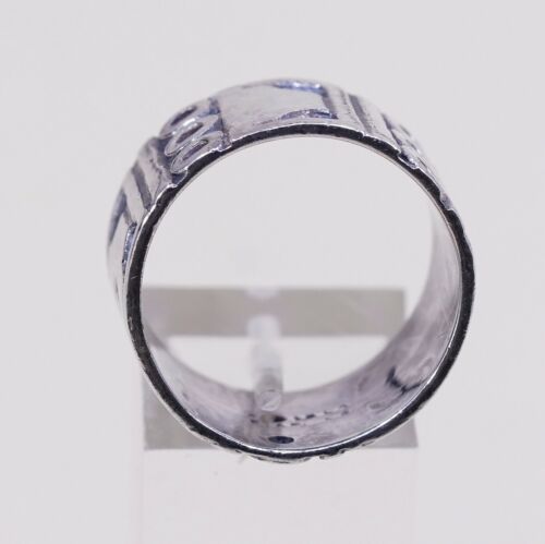 Size 10.25, Vtg Sterling Silver Handmade Texture Embossed Ring, Mexico 925 Band
