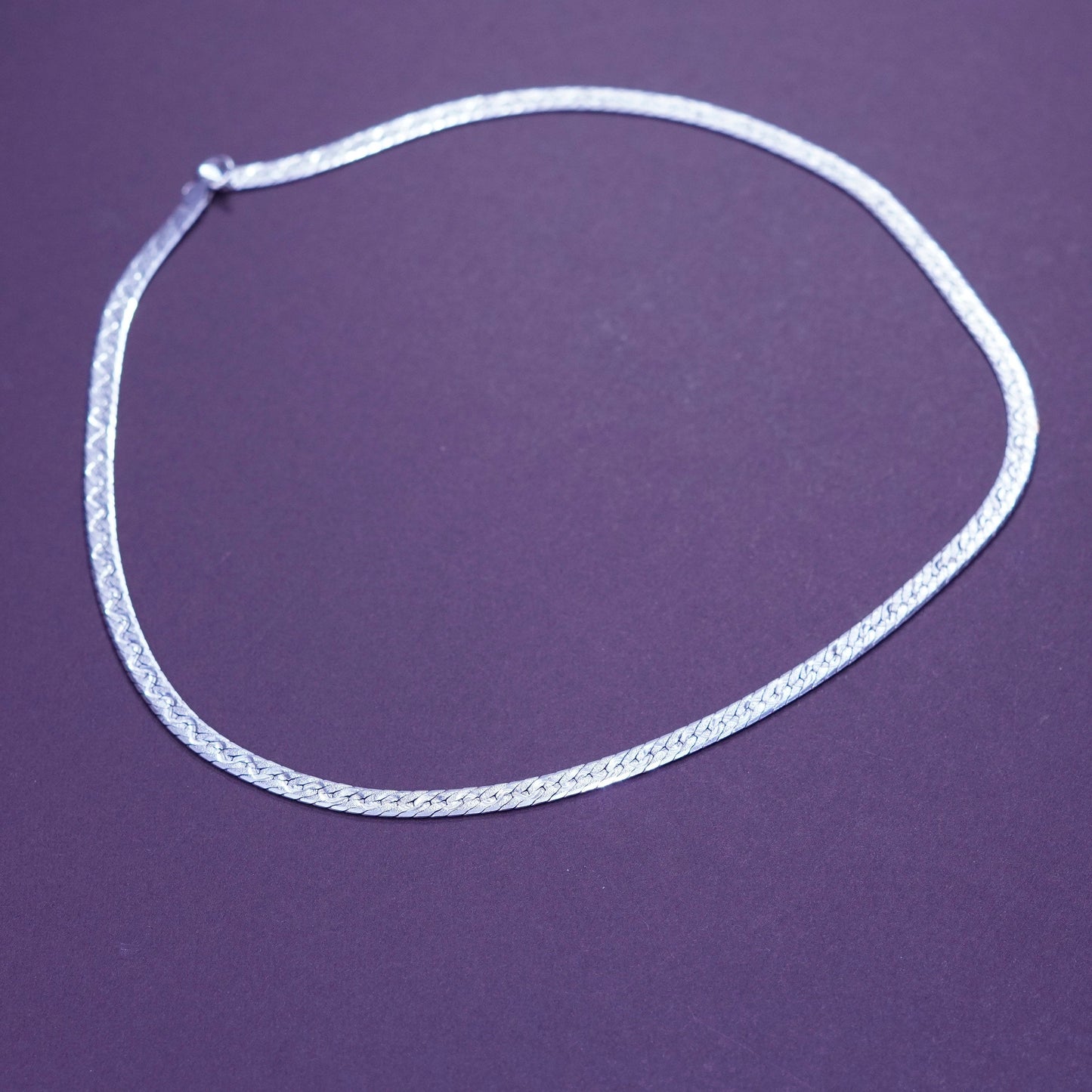 18”, vintage Italy Sterling silver textured herringbone chain, 925 necklace
