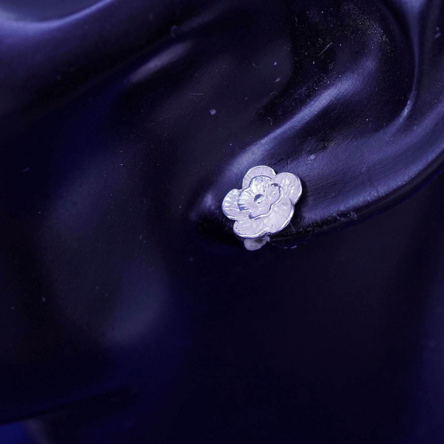 Vintage Sterling silver handmade earrings, 925 flower studs